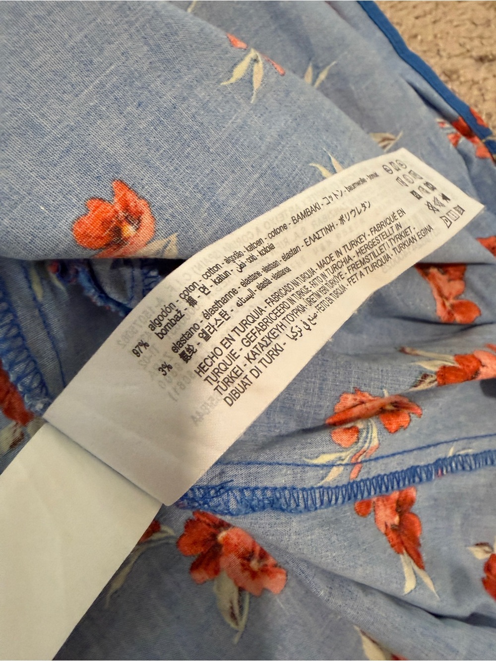 Zara Emma Blue Orange Floral Hibiscus V-Neck Long Sleeve Tunic Mini Dress Small - Picture 10 of 15